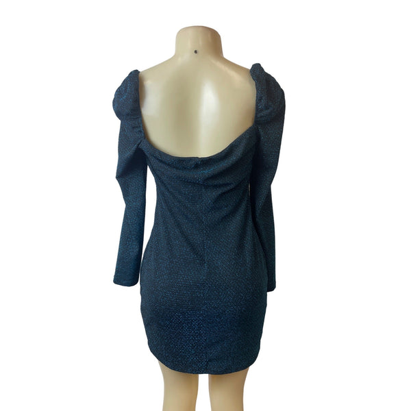 Row A Long Sleeve Square Neck Shimmer Open Back Mini Dress Size L