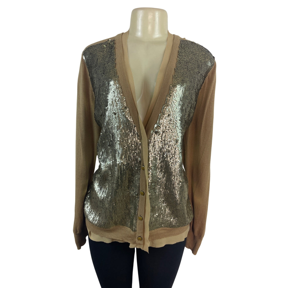 Jones New York Women's Brown Button Down Sequin Cardigan Sz 1X