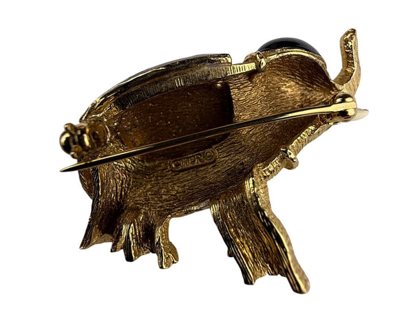 Ciner Gold Tone & Black Enamel Elephant Pin Brooch Rhinestone Accent Vintage