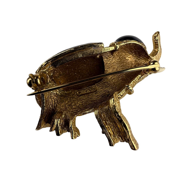 Ciner Gold Tone & Black Enamel Elephant Pin Brooch Rhinestone Accent Vintage