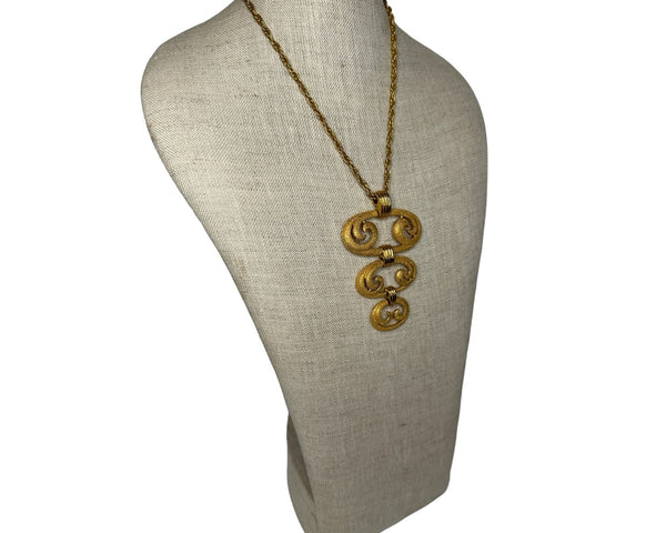 Vintage Designer Articulated 3 Tiered Gold Tone Pendant and Necklace - Baroque Style