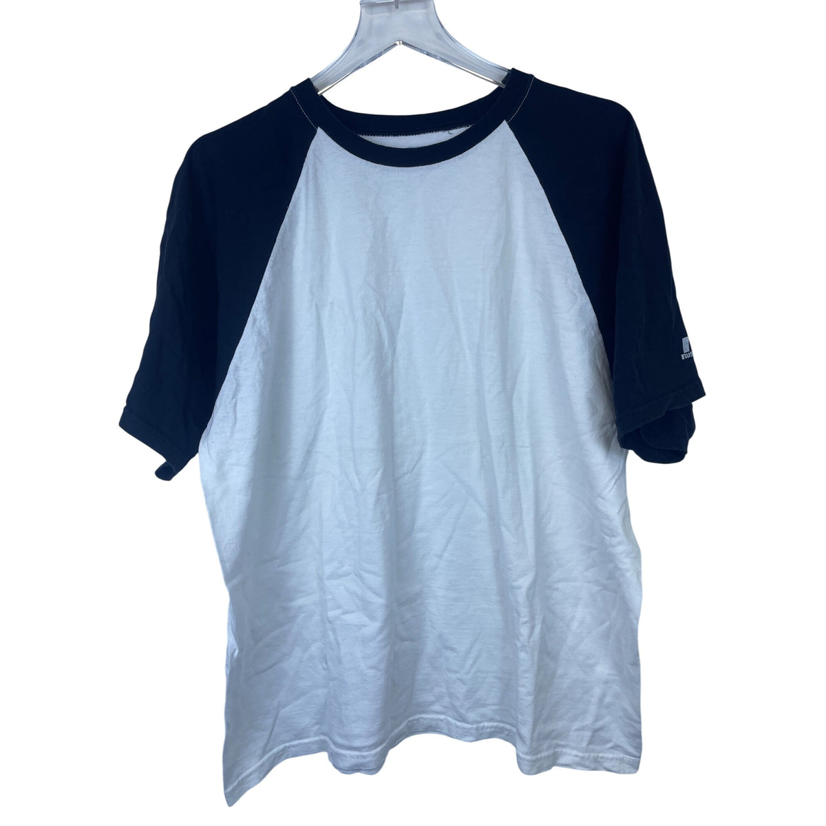 Russell Athletics Mens White/Black Cotton Baseball Raglan T-Shirt Size Large