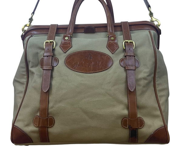 Brooks Brothers Men's Grey & Brown Canvas Leather With Shoulder Strap Travel Bag