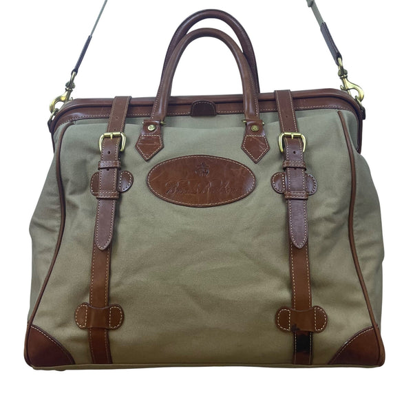 Brooks Brothers Men's Grey & Brown Canvas Leather With Shoulder Strap Travel Bag