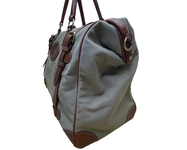 Brooks Brothers Men's Grey & Brown Canvas Leather With Shoulder Strap Travel Bag