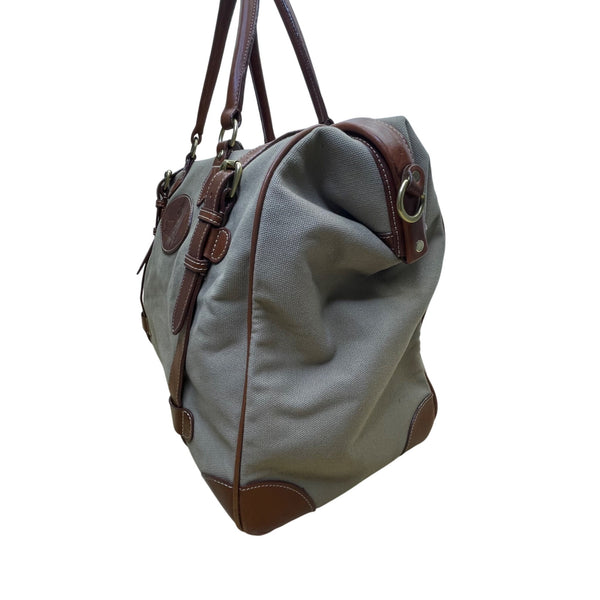 Brooks Brothers Men's Grey & Brown Canvas Leather With Shoulder Strap Travel Bag