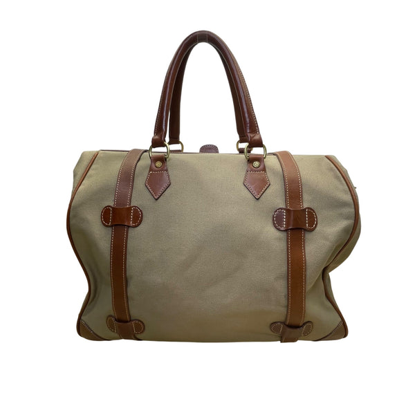 Brooks Brothers Men's Grey & Brown Canvas Leather With Shoulder Strap Travel Bag