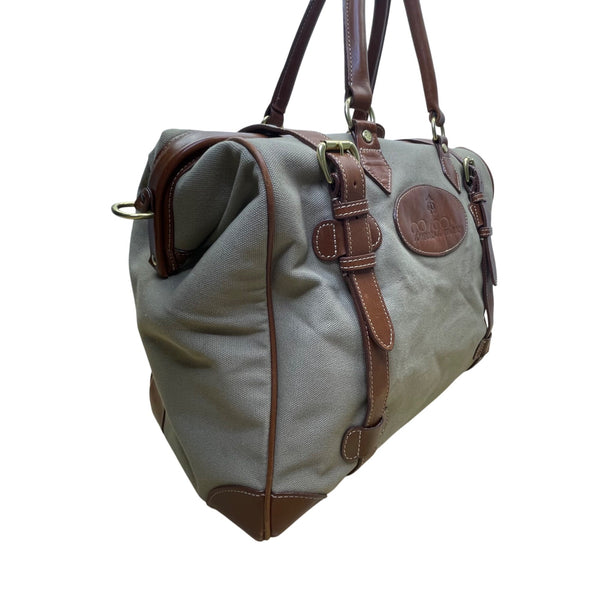 Brooks Brothers Men's Grey & Brown Canvas Leather With Shoulder Strap Travel Bag