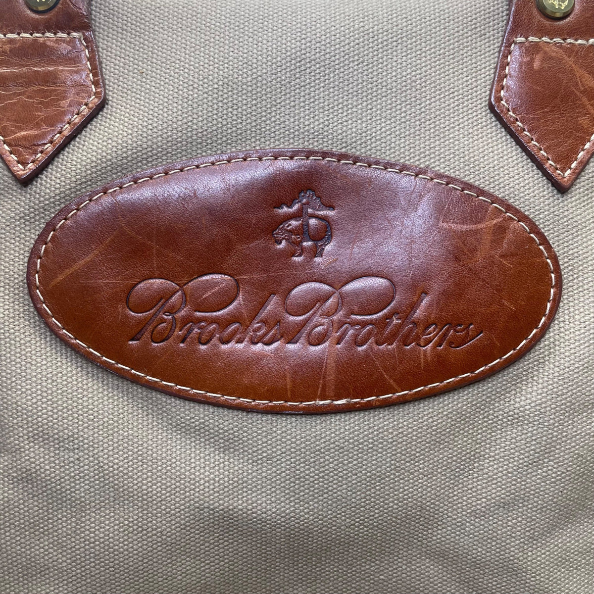 Brooks Brothers Men's Grey & Brown Canvas Leather With Shoulder Strap Travel Bag