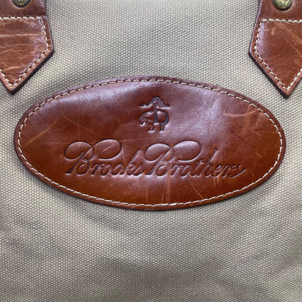 Brooks Brothers Men's Grey & Brown Canvas Leather With Shoulder Strap Travel Bag