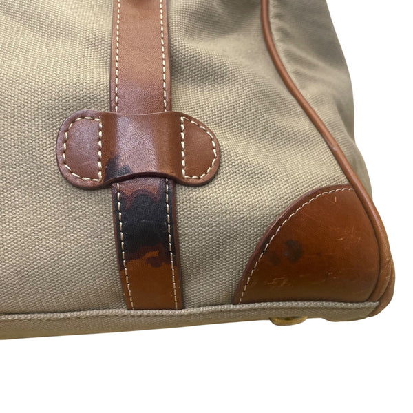 Brooks Brothers Men's Grey & Brown Canvas Leather With Shoulder Strap Travel Bag