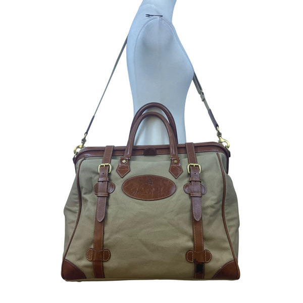 Brooks Brothers Men's Grey & Brown Canvas Leather With Shoulder Strap Travel Bag