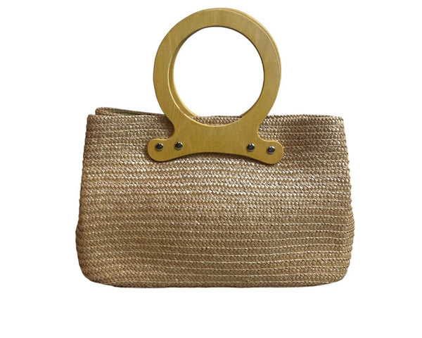 Women's Beige Wheat Straw Hand Tote Bag Sz M