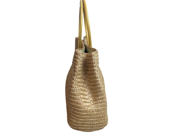 Women's Beige Wheat Straw Hand Tote Bag Sz M