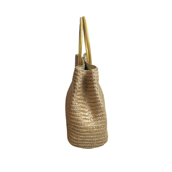 Women's Beige Wheat Straw Hand Tote Bag Sz M