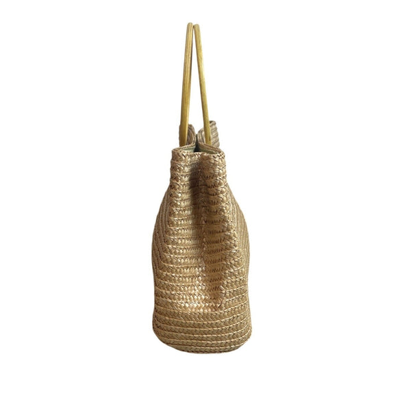 Women's Beige Wheat Straw Hand Tote Bag Sz M