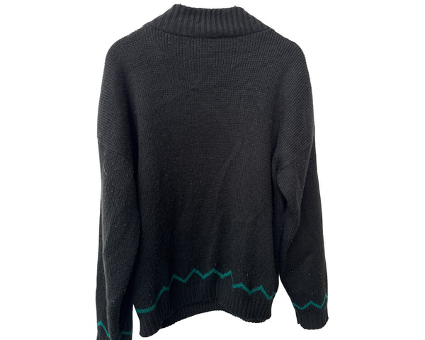 Clifton Place Mens Black Wool Knit Sweater With Tribal Pattern Design