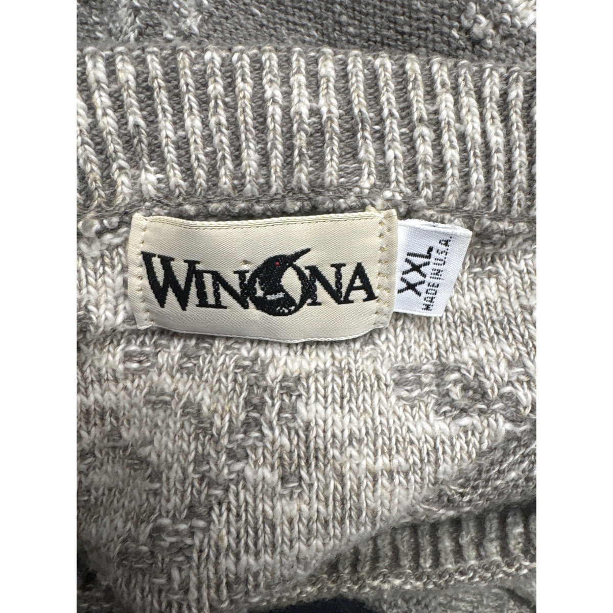 Winona Mens Gray Knit Pullover Sweater XXL Cotton Blend Embroidered Scenic Design