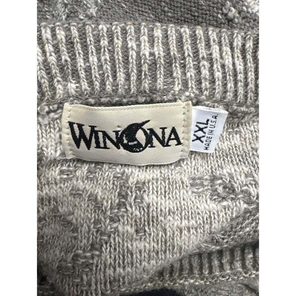 Winona Mens Gray Knit Pullover Sweater XXL Cotton Blend Embroidered Scenic Design