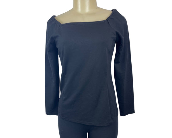Ann Taylor Womens Black Square Neck Long Sleeve Top Size S