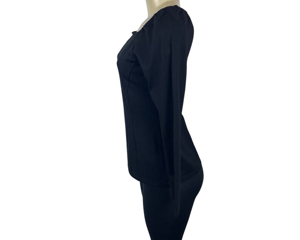 Ann Taylor Womens Black Square Neck Long Sleeve Top Size S