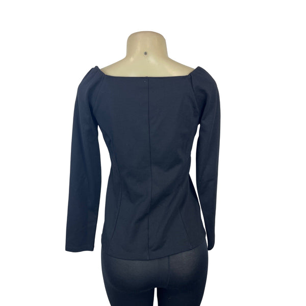 Ann Taylor Womens Black Square Neck Long Sleeve Top Size S