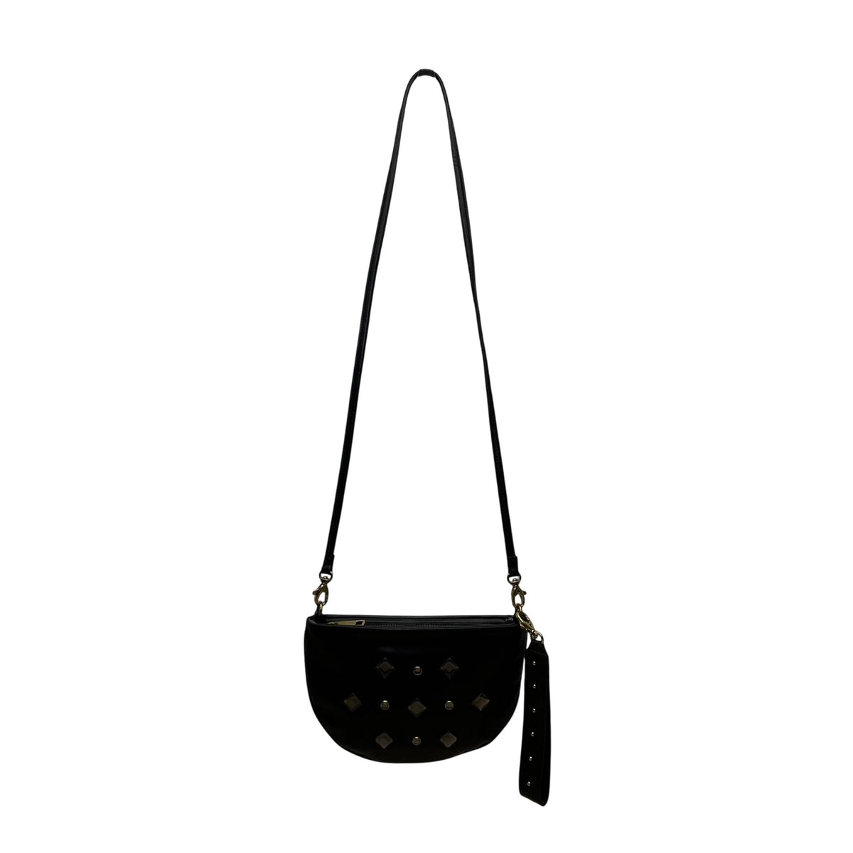 Fossil Women’s Black Studded Leather Crossbody Bag With Adjustable Strap Size S