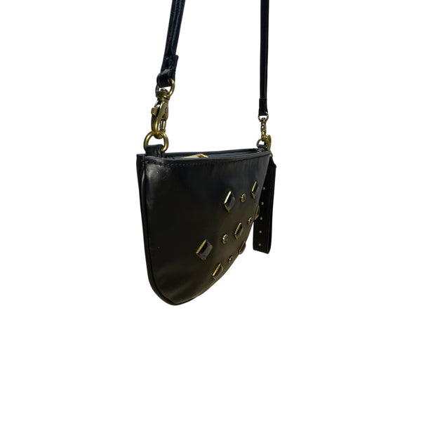 Fossil Women’s Black Studded Leather Crossbody Bag With Adjustable Strap Size S