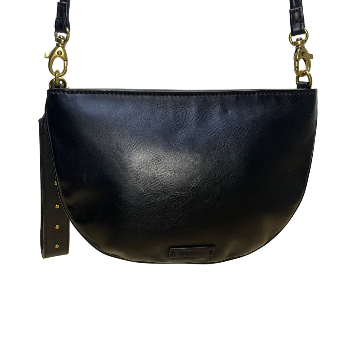 Fossil Women’s Black Studded Leather Crossbody Bag With Adjustable Strap Size S