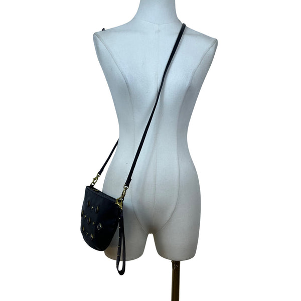 Fossil Women’s Black Studded Leather Crossbody Bag With Adjustable Strap Size S