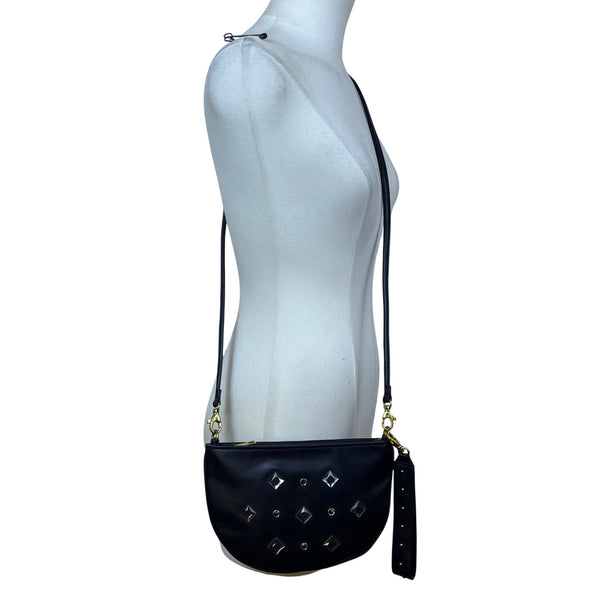 Fossil Women’s Black Studded Leather Crossbody Bag With Adjustable Strap Size S