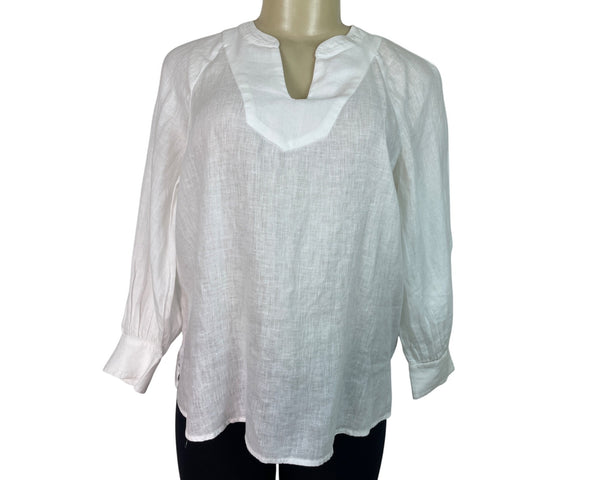 Chapter Club Women’s White Long-Sleeve Blouse With Split Neckline Size S - New