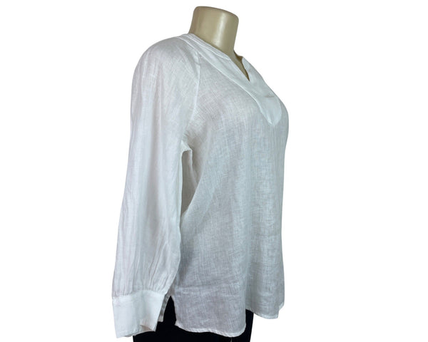 Chapter Club Women’s White Long-Sleeve Blouse With Split Neckline Size S - New
