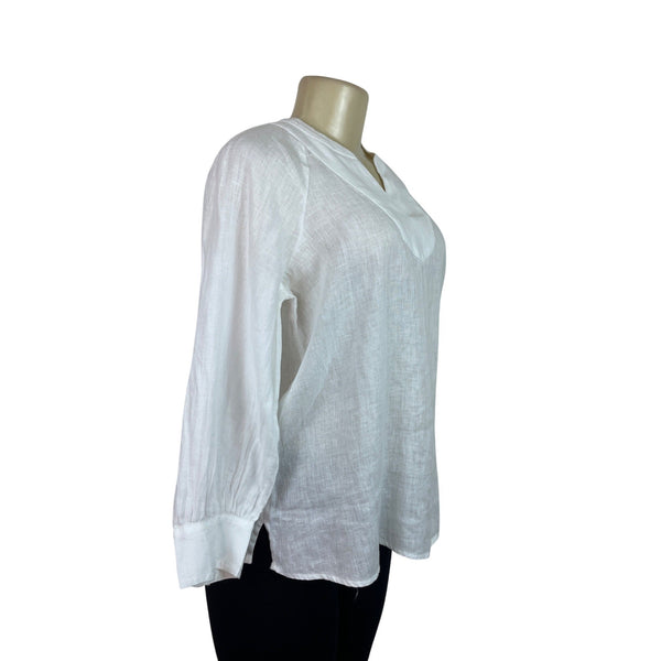 Chapter Club Women’s White Long-Sleeve Blouse With Split Neckline Size S - New