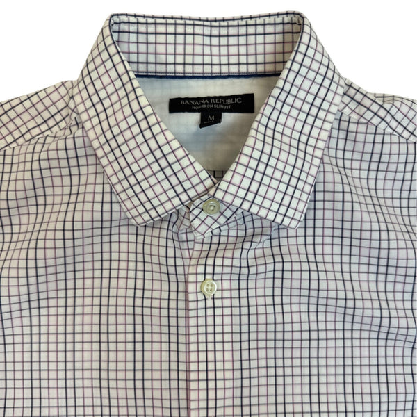 Banana Republic Mens Non-Iron Slim Fit Checkered Dress Shirt M
