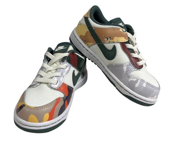 Nike Kids Dunk Low GS Sail Multi Camo Sneakers Size 9