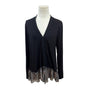 LOGO Black Long-Sleeve Cardigan With Sheer Floral Ruffle Hem Womens Size S