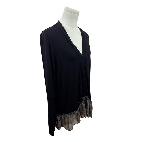 LOGO Black Long-Sleeve Cardigan With Sheer Floral Ruffle Hem Womens Size S