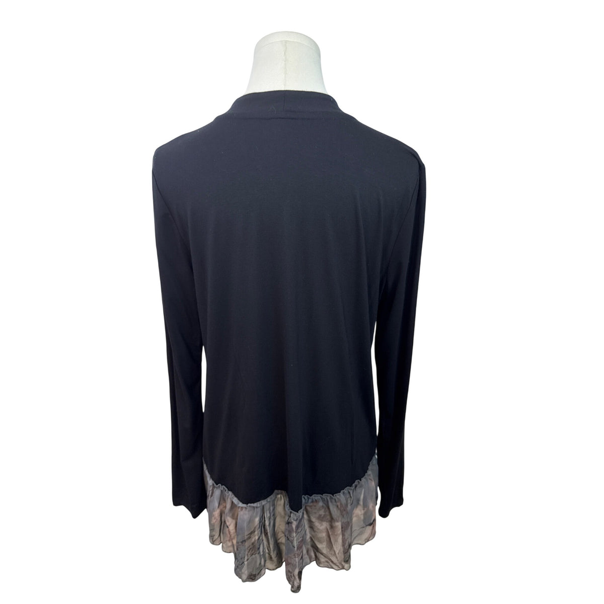 LOGO Black Long-Sleeve Cardigan With Sheer Floral Ruffle Hem Womens Size S
