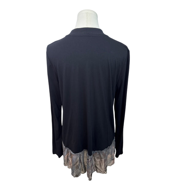 LOGO Black Long-Sleeve Cardigan With Sheer Floral Ruffle Hem Womens Size S
