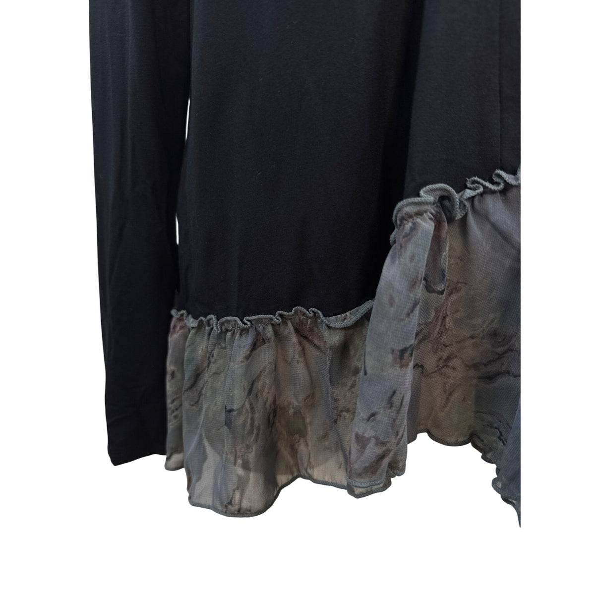 LOGO Black Long-Sleeve Cardigan With Sheer Floral Ruffle Hem Womens Size S