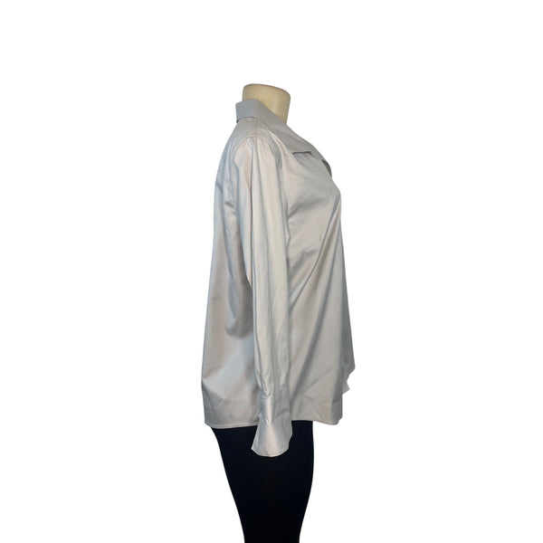 Chicos No-Iron 3/4 Sleeve Button-Up Shirt Size 2 100% Cotton Light Gray Womens