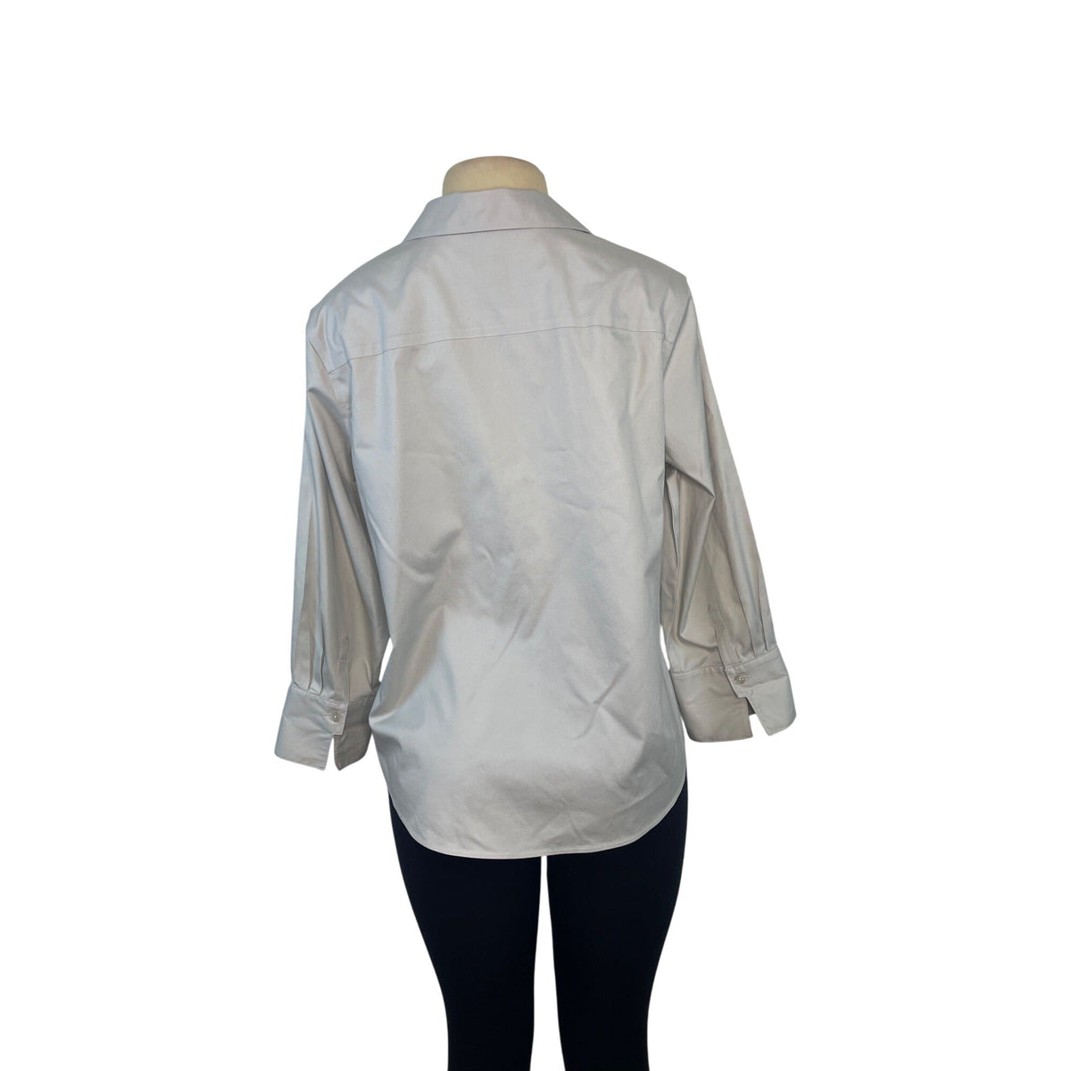 Chicos No-Iron 3/4 Sleeve Button-Up Shirt Size 2 100% Cotton Light Gray Womens