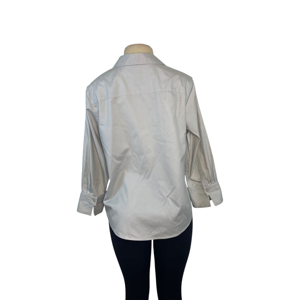 Chicos No-Iron 3/4 Sleeve Button-Up Shirt Size 2 100% Cotton Light Gray Womens