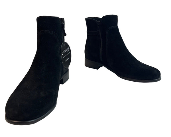 La Canadienne Women's Black Suede Ankle Booties Sz 8M - NWOB