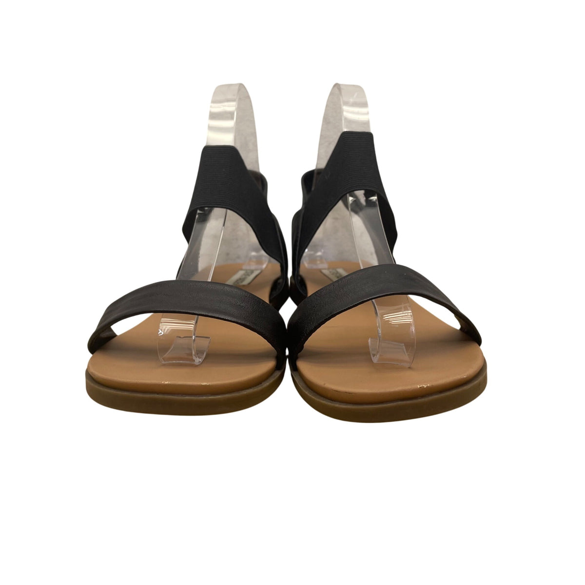 Steve Madden Women’s Black Elastic Strap Faux Leather Flat Sandals Size 7.5M