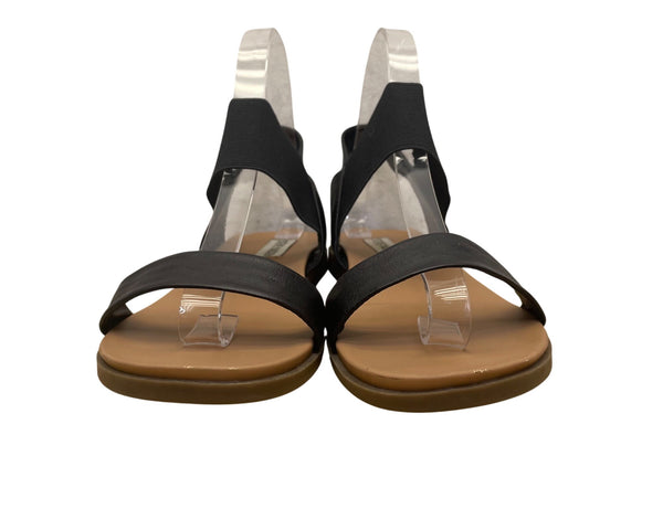 Steve Madden Women’s Black Elastic Strap Faux Leather Flat Sandals Size 7.5M