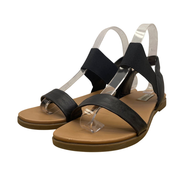 Steve Madden Women’s Black Elastic Strap Faux Leather Flat Sandals Size 7.5M