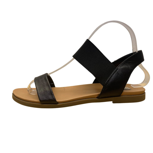 Steve Madden Women’s Black Elastic Strap Faux Leather Flat Sandals Size 7.5M