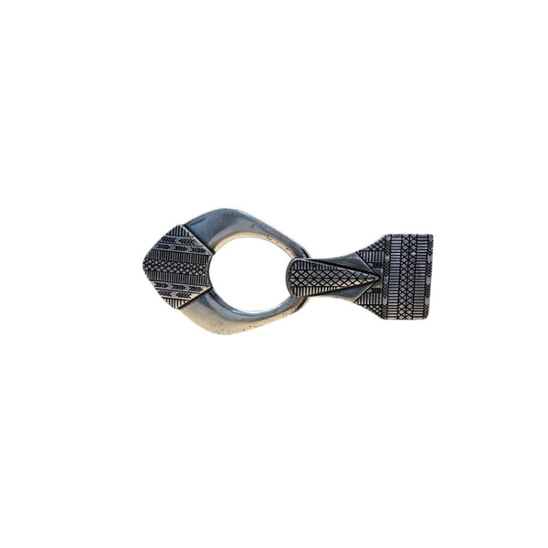 Chicos Black Adjustable Faux Leather Belt With Silver-Tone Tribal Buckle Design